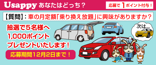 Usappyあなたはどっち？　車の月定額「乗り換え放題」に興味がありますか？