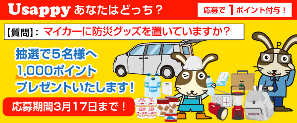 Usappyあなたはどっち？　マイカーに防災グッズを置いていますか？