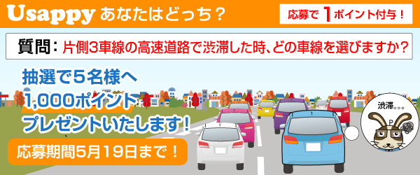 Usappyあなたはどっち？　片側3車線の高速道路で渋滞した時、どの車線を選びますか？