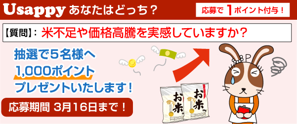 Usappyあなたはどっち？　米不足や価格高騰を実感していますか？