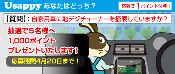 Usappyあなたはどっち？　自家用車に地デジチューナーを搭載していますか？